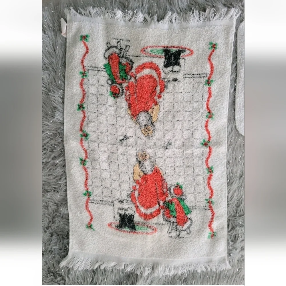 Vintage Cannon Christmas Santa Shower Bath Towel Set Hand Washcloth 1987 Set 3
